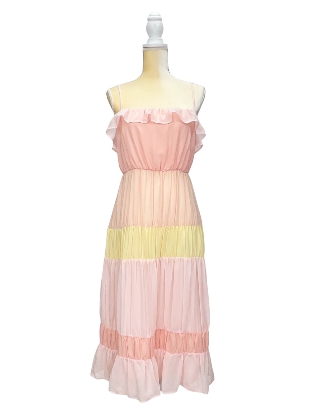 Lovers + Friends Acer Midi Dress Size Small Ruffled Georgette Sherbet Pink NWT